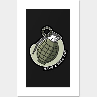 Grenade Cartoon Have a Nice Day Distressed Funny Military Posters and Art